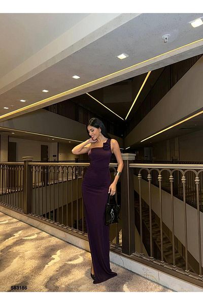 Modafeminen Sandy Fabric One Shoulder Detail Long Dress 583186 Purple
