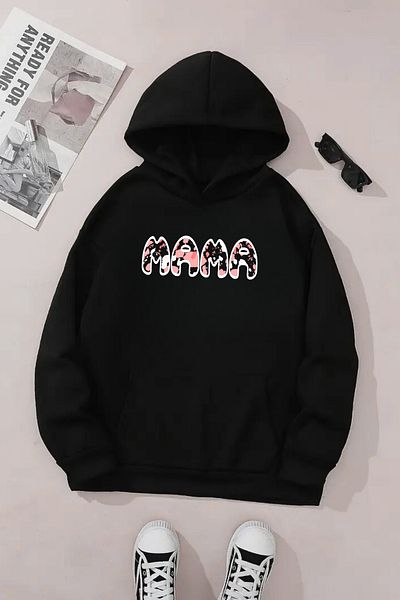 CLAYES Unisex Black Hooded Sweatshirt – Mama Printed, Thick Fabric with Hood