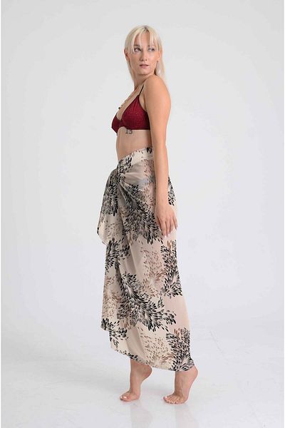 DESENİX Leaf Pattern Beige Natural Style Beach Dress |   Chiffon & Luxury Satin Fabric Option (100X145 cm)