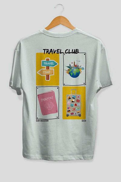 Ankhises Travel Club Back Printed Oversize T-Shirt Men Women 100% Cotton Crew Neck T-Shirt