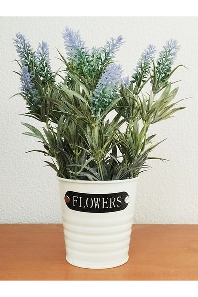 Koopman Planta artificiala Lavanda, Azay Design, in ghiveci metalic alb, bogata in flori lila, H 28cm