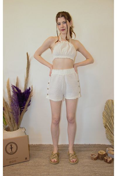 ARİNNASİDE Muslin Shorts with Buttons on the Sides