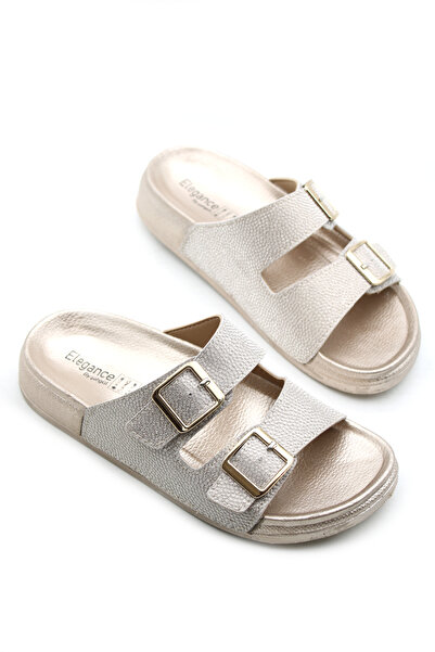 Katrem Orthopedic Double Buckle Gold Buckle Shiny Women's Slippers