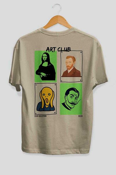 Ankhises Art Club Back Printed Oversize T-Shirt Men Women 100% Cotton Crew Neck T-Shirt