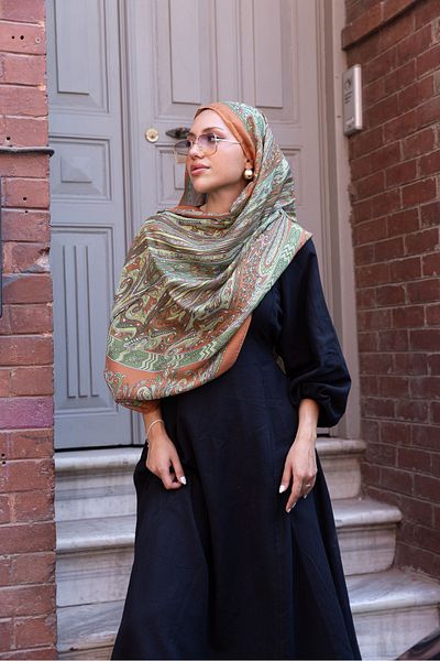 Oxygen Scarfs Ethnic Ivy Pattern Cotton Silk Shawl