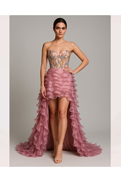 Stylize Couture Önü kısa Arkası uzun , Bibila Organza ve elişi büstiyerli elbise