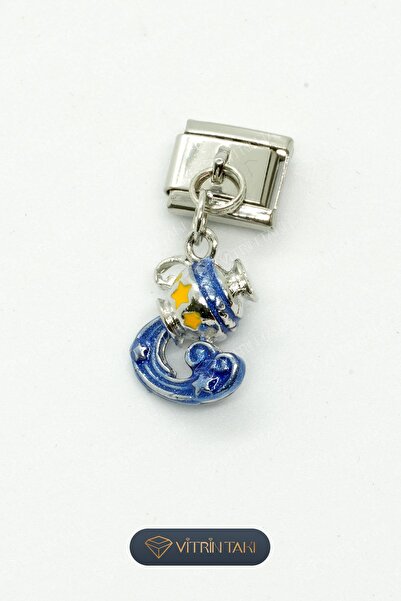 Çelik Kova Burç Gümüş Renk İtalyan Bileklik Charm