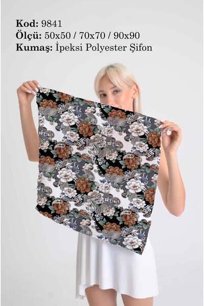 DESENİX وشاح منقوش بنقشة زهور عرقية |   50x50 - 70x70 - 90x90 سم |   شيفون بو...