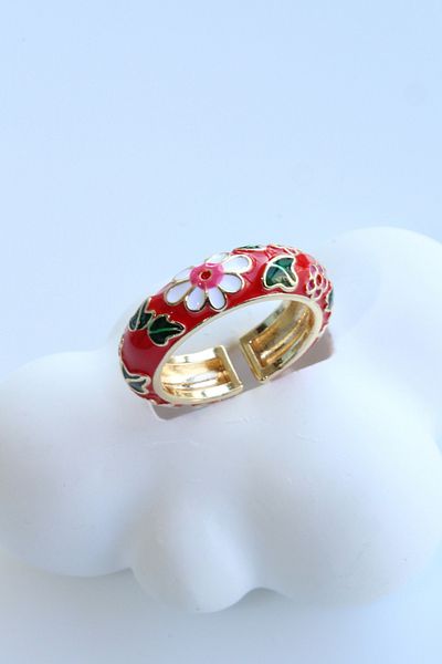 Leo'Stone Premium Series Multi Color Flower Pattern Enamel Adjustable Women's Steel Ring