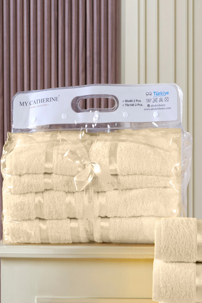 My Catherine Набір для ванної кімнати з 4 предметів, 100% бавовна, 2 великі рушники для ванної (70x140 см), 2 рушники для обличчя (50x90 см)