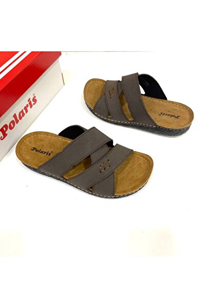 Polaris Yeni Sezon Orijinal Rahat Ortopedi Dikişli Taban Kahverengi Erkek Terlik