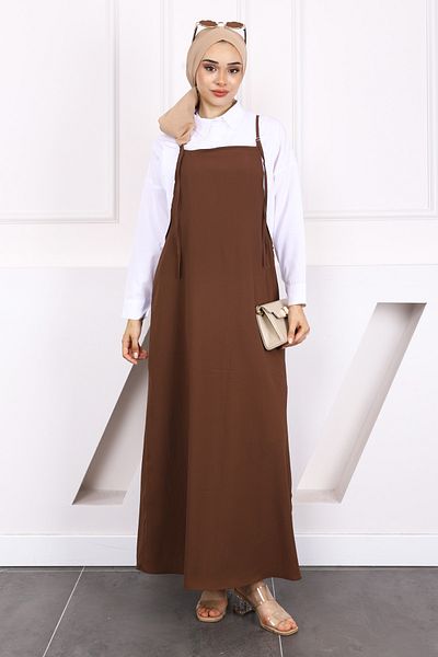 İmajButik Καφέ Φόρεμα Hijab Gilet