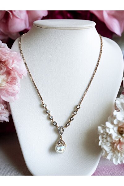 FAYRA ACCESSORIES Zirkon Taşlı Su Yolu Zincirli Mayorka İnci Kolye