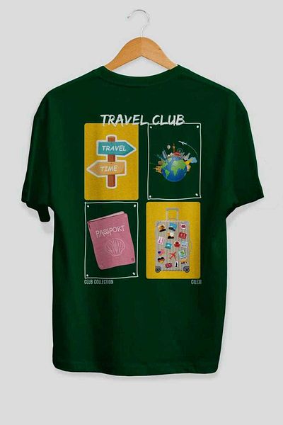 Ankhises Travel Club Back Printed Oversize T-Shirt Men Women 100% Cotton Crew Neck T-Shirt