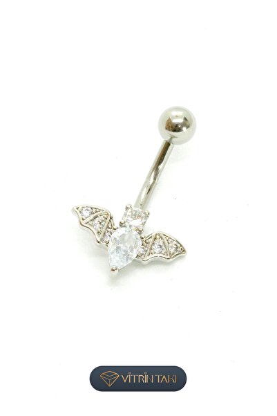 Çelik Yarasa Figürlü Gümüş Renk Göbek Piercing