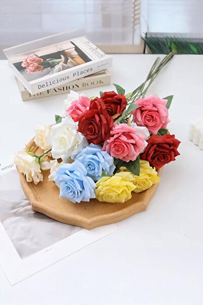 Buka Shops 3 Başlı Yapay Gül Dalı - 51 cm - Canlı Renklerde Dekoratif Tekli Satış - Koyu Pembe