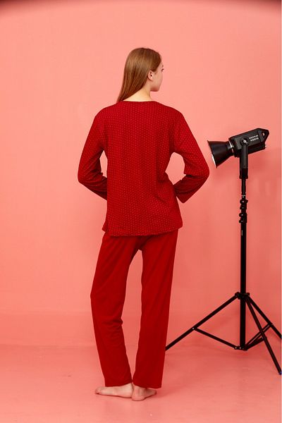 CALİA Women's Bamboo Fabric Lace Detailed Long Sleeve Pajama Set