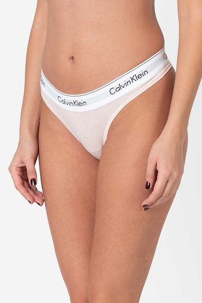 Calvin Klein Tanga pentru femei din amestec de modal cu bandă cu logo, roz pastel/alb, XS