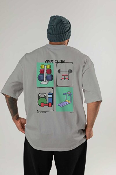 Ankhises Tricou oversize cu imprimeu pe spate Gym Club Bărbați Femei Tricou cu decolteu 100% bumbac