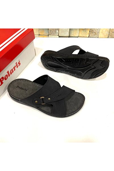 Polaris Yeni Sezon Orijinal Rahat Ortopedi Dikişli Taban Siyah Erkek Terlik