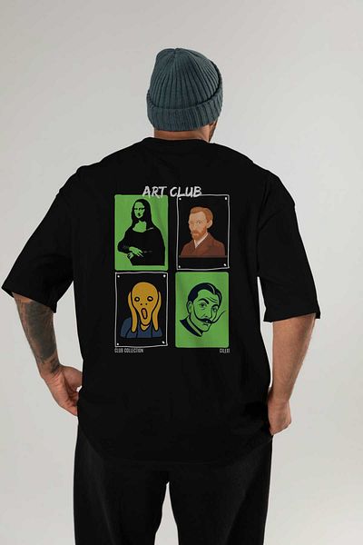 Ankhises Art Club Back Printed Oversize T-Shirt Men Women 100% Cotton Crew Neck T-Shirt