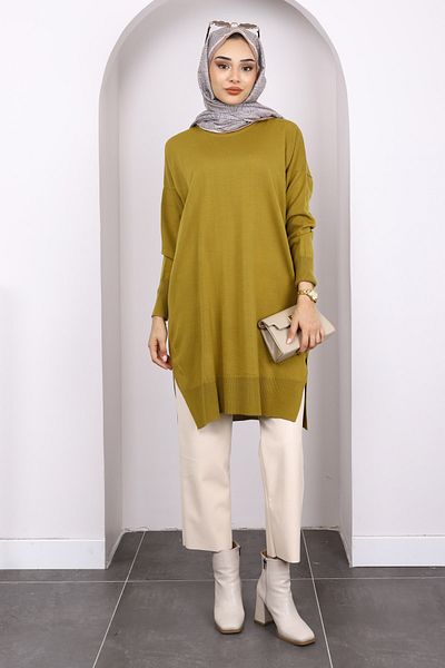 İmajButik Λάδι Πράσινο Mercerized Casual Knitwear Μπλούζα
