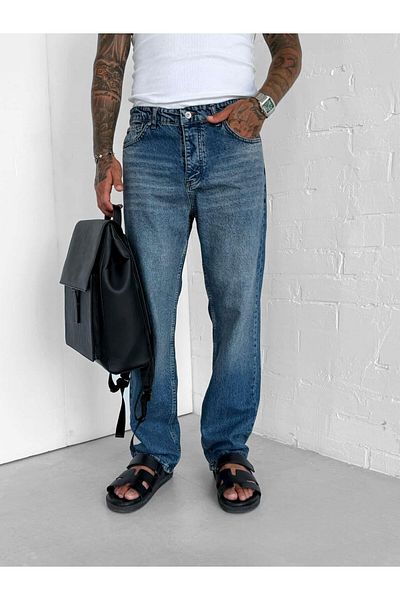 ablukaonline Мъжки дънки Effect Wash Baggy Fit, тъмносини