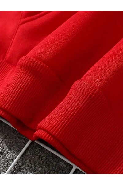 caddekombin Sk-Zoo University Printed Hooded Pocket Cotton Red Sweatshirt