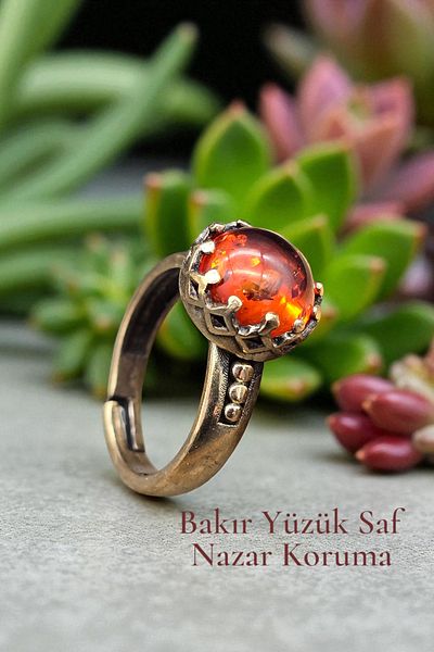 NBS Beautiful Naturel Stones Ring Pure Copper Adjustable Amber Stone Special Design (Daily, Gift, Special Occasions)