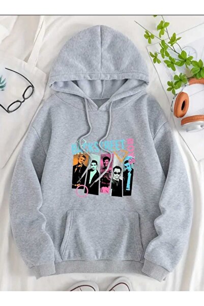 caddekombin Backstreet Boys Printed Hooded Pocket Inside Wool Gray Sweatshirt