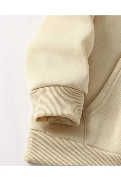 caddekombin Hanorac cu glugă cu imprimeu cu aromă de lămâie, cu buzunar, din bumbac, bej