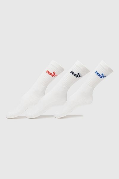Puma - Set of Long Unisex Socks with Logo - 3 Pairs, Red, White, Royal Blue, 35-38