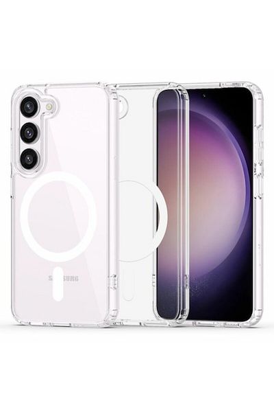 dalip Carcasă de protecție compatibilă cu Samsung Galaxy S23, Magsafe Pro, silicon, alb-transparent