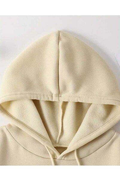 caddekombin Hanorac cu glugă cu imprimeu cu aromă de lămâie, cu buzunar, din bumbac, bej