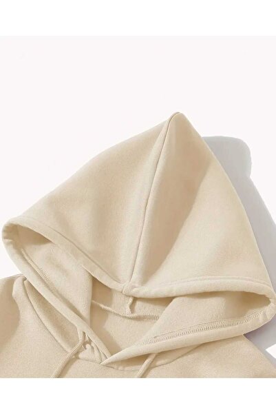 caddekombin Μπεζ φούτερ με κουκούλα Christ Me με τσέπη και επένδυση από μαλλί