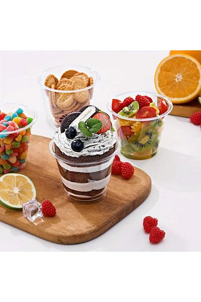 MG HOME 100Pcs 180 Cc Thick Plastic Mica Dessert Presentation Appetizer Pudding Magnolia Cup Bowl Ice Cream