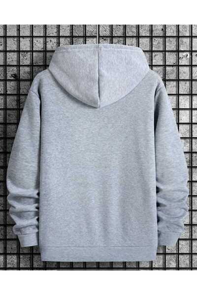 caddekombin Μάλλινο φούτερ με κουκούλα και τσέπες σε γκρι χρώμα