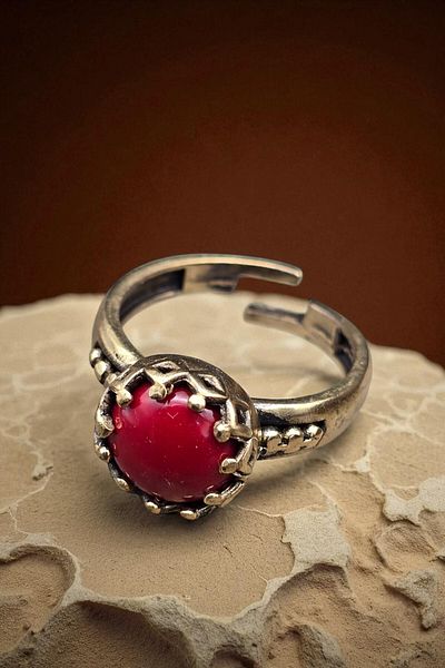 NBS Beautiful Naturel Stones Ring Pure Copper Adjustable Coral Stone Special Design (Daily, Gift, Special Occasions)
