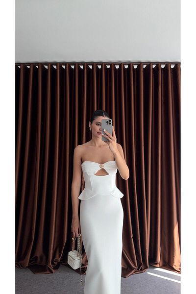HAZELANNA White Dress with Chest Gold Detail