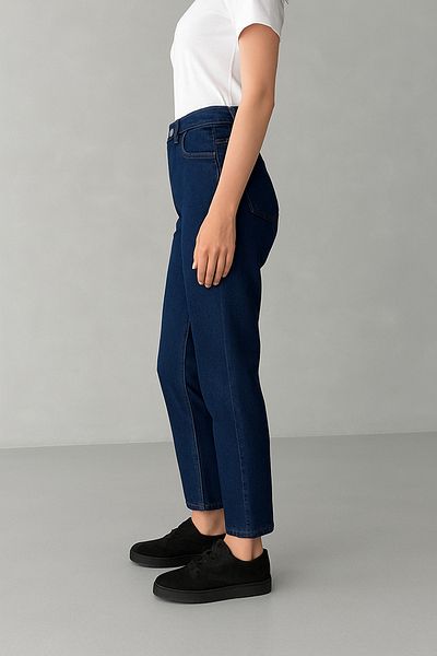 DELDNM Lucky Women's Dark Blue Mom Jean Boyfriend High Waist Lycra Pants