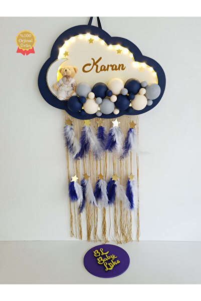 BL Baby Lüks Bubble Ledli Bulut Bebek Kapı Süsü Lacivert Kenar Krem Zemin Gri...