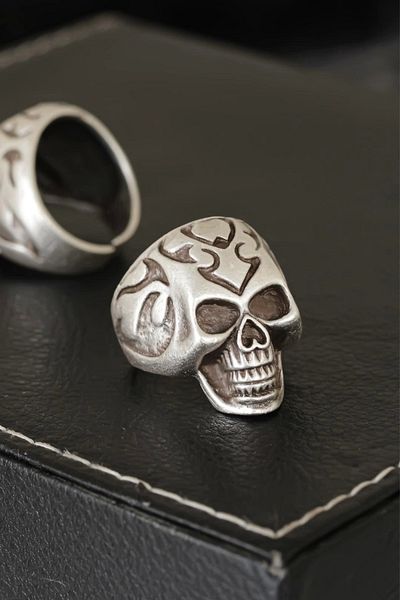 shopwave Skull Designed Antique Silver Patterned Adjustable Model Men's Ring