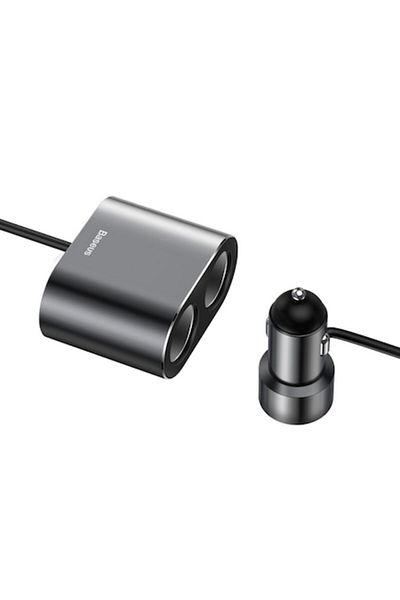 Baseus Încărcător auto, port extins, 2 brichete, 2 USB A, 95 W, 2.1 A, cablu 1 m, gri