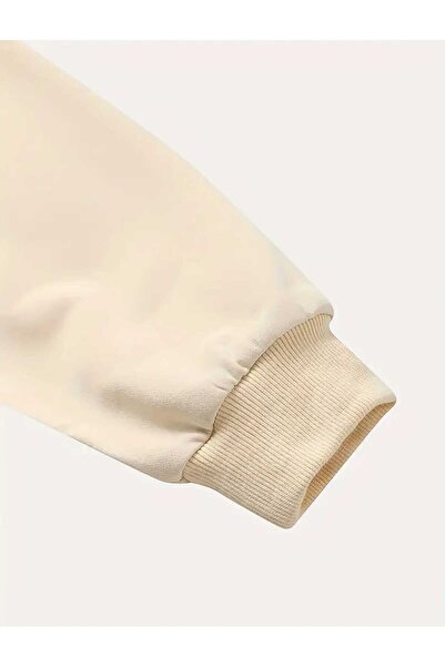 caddekombin Hanorac bej cu decolteu rotund cu imprimeu Black Pen Rose