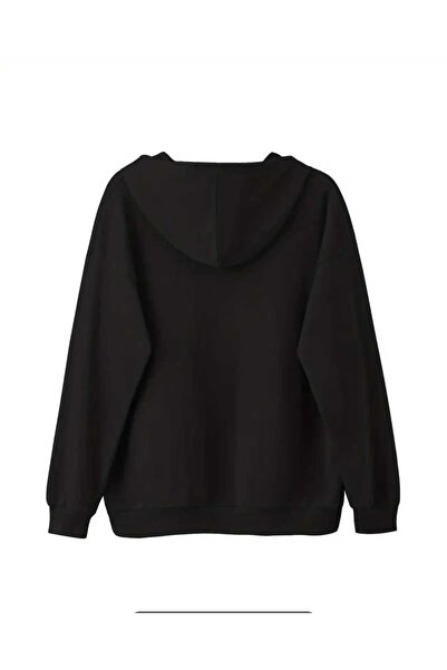 caddekombin Μαύρο φούτερ με κουκούλα με στάμπα Perfectly Imperfect, με τσέπη και εσωτερικό μάλλινο επένδυση