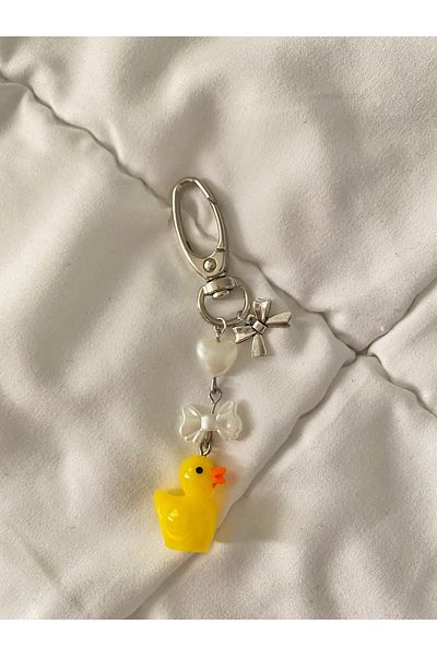 Pinky Lady Duck Coquette Bow Keychain