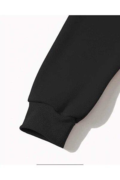 caddekombin Hanorac negru din bumbac cu glugă și buzunar cu imprimeu cu frunze de palmier