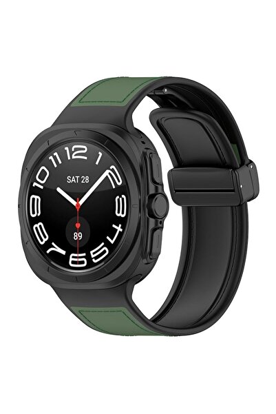 Dali Curea din silicon și piele pentru Samsung Galaxy Watch Ultra 47mm, închidere magnetică, reglabilă, neagră