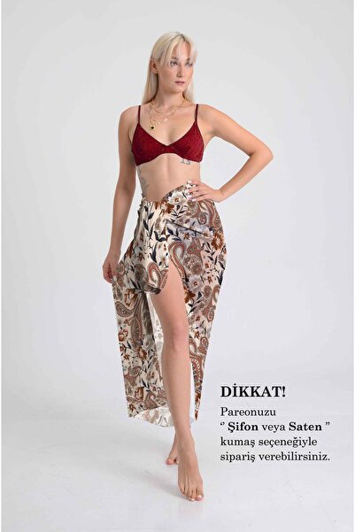 DESENİX فستان الشاطئ البيج مع نقشة بيزلي وزهور |   100x145 سم |   خيار من الش...