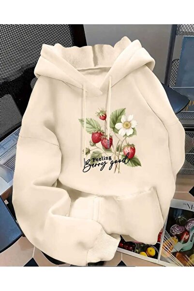 caddekombin سويت شيرت بيرى جود بطبعة جيب وغطاء للرأس من الصوف من الداخل باللو...